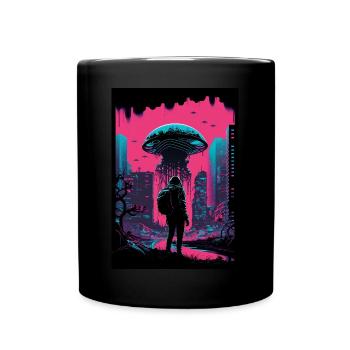 Pilz Neon Vaporwave Natur Technocrat Hacker Techie - Tasse einfarbig - Schwarz - Vorne