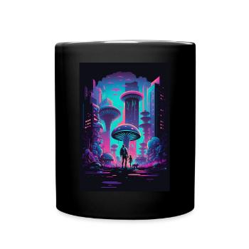 Pilz Neon Vaporwave Natur Technocrat Hacker Techie - Tasse einfarbig - Schwarz - Vorne