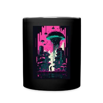 Pilz Neon Vaporwave Natur Technocrat Hacker Techie - Tasse einfarbig - Schwarz - Vorne