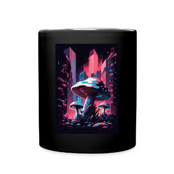 Mushroom Neon Vaporwave Natural Technocrat Hacker Techie - Full Colour Mug - black - Front