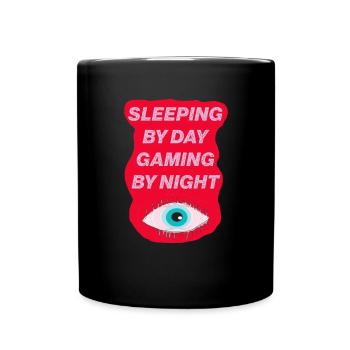 sleeping by day gaming by night gamer fun - Full Colour Mug - black - Front