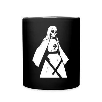 Wagen Sie sich mutig ins Unbekannte mit Horror Nun, - Tasse einfarbig - Schwarz - Vorne