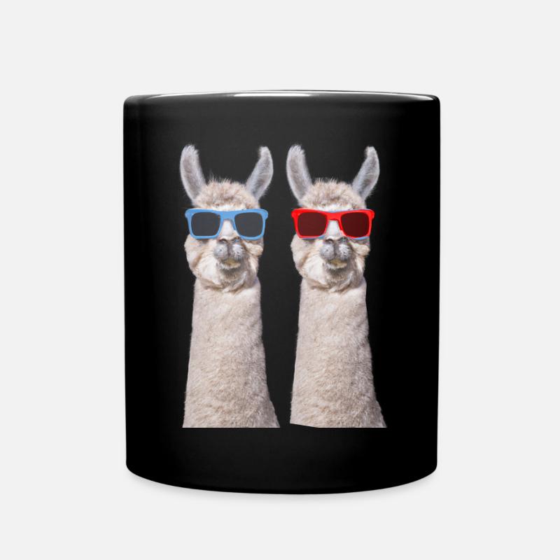 Alpaka Lama Bunt Brille - Tasse einfarbig - Schwarz