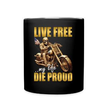 LIVE FREE DIE PROUD - ROAD SKULL - Full Colour Mug - black - Front