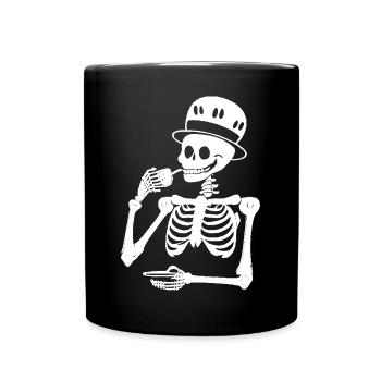 Sarkastisches lustiges Skelett, das Espressokaffee trinkt - Tasse einfarbig - Schwarz - Vorne