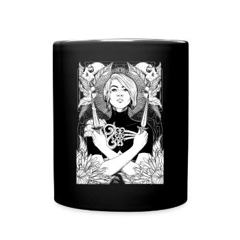 Woman with daggers, skulls and dahlias - Full Colour Mug - black - Front