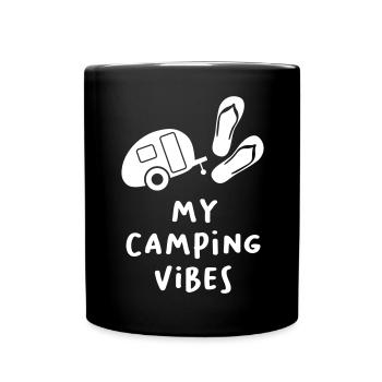 Camping Vibes coole Quotes Wohnwagen FlipFlop Fan - Tasse einfarbig - Schwarz - Vorne