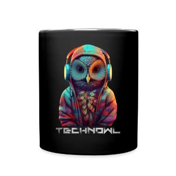 Technowl DJ Party Eule Nachteule Techno Tier - Tasse einfarbig - Schwarz - Vorne