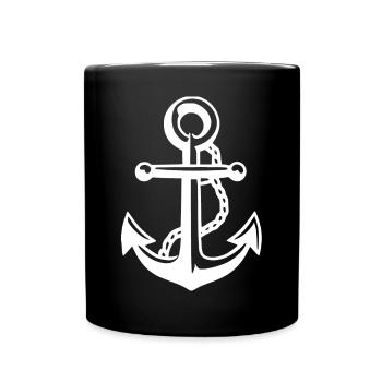 Ancre de navire en blanc avec corde Sea Lake Ocean - Mug uni - noir - Devant