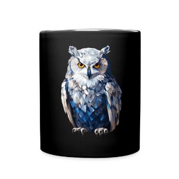 Schnee - Eule im Polygon Stil - Tasse einfarbig - Schwarz - Vorne