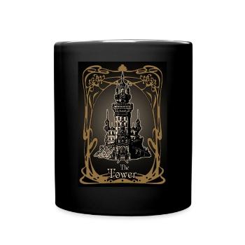 The Tower Tarot Card - Full Colour Mug - black - Front