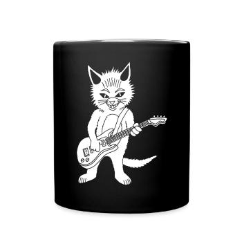 White cat guitarist - Full Colour Mug - black - Front