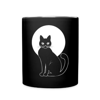 Lustige Katzensilhouette Freche Spaßkatzen - Tasse einfarbig - Schwarz - Vorne