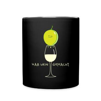 Lustige Weintraube und Weißwein - Tasse einfarbig - Schwarz - Vorne