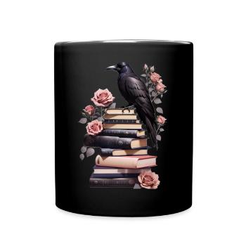 Pile de livres avec corbeau - Mug uni - noir - Devant