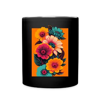 Vibrant Blooms Tee - Design floral abstrait - Mug uni - noir - Devant