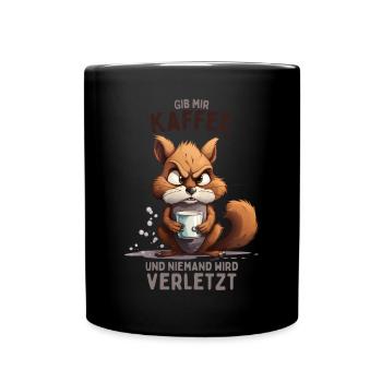 Wütendes Eichhörnchen mit Kaffee - Tasse einfarbig - Schwarz - Vorne