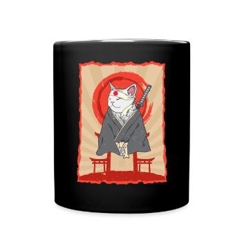 Samurai Japan Katze Torii Ninja Anime Katze - Tasse einfarbig - Schwarz - Vorne