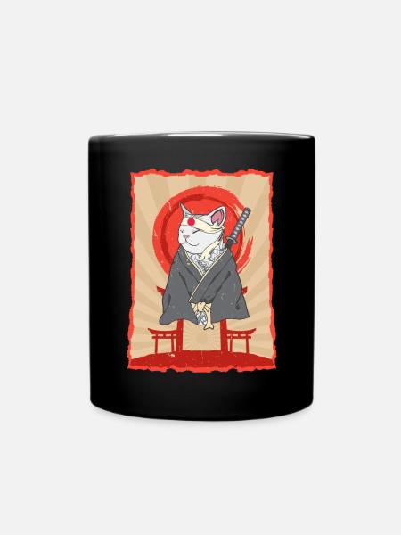 Samurai Japan Katze Torii Ninja Anime Katze - Tasse einfarbig - Schwarz
