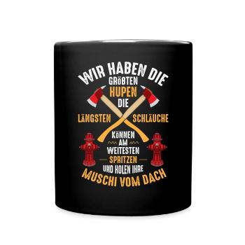 Feuerwehr große Hupen Lange Schläuche - Tasse einfarbig - Schwarz - Vorne