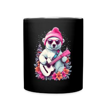 Ours polaire mignon avec guitare - Mug uni - noir - Devant