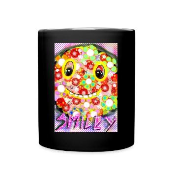 Bunte Pixel-Silhouette mit Smile - Tasse einfarbig - Schwarz - Vorne