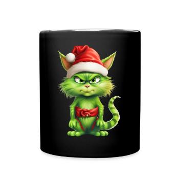 Katze Weihnachten Weihnachtselfe Geschenke Mütze - Tasse einfarbig - Schwarz - Vorne