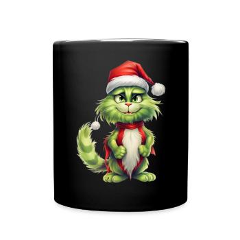 Katze Weihnachten Weihnachtselfe Geschenke Mütze - Tasse einfarbig - Schwarz - Vorne