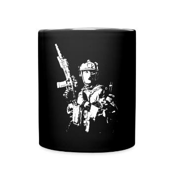 Militärischer Stencil Soldat - Tasse einfarbig - Schwarz - Vorne