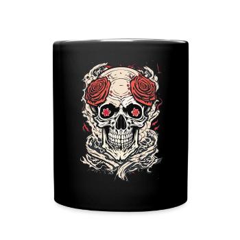 Japanese Skull - Skull with Flowers - Full Colour Mug - black - Front