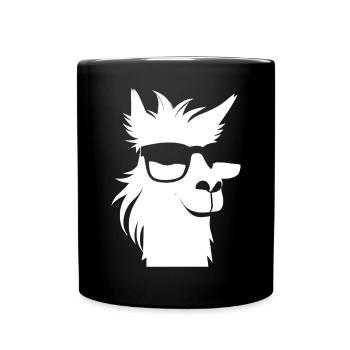 Lustiges Alpaka mit Sonnenbrille Coole Alpakas - Tasse einfarbig - Schwarz - Vorne