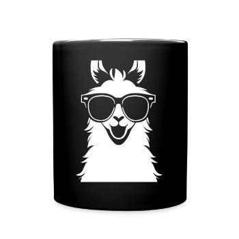 Lustiges Lama mit Sonnenbrille Coole Lamas - Tasse einfarbig - Schwarz - Vorne
