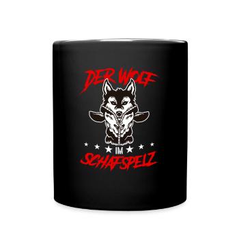 Wolf im Schafspelz, Wölfe, Schafe, Schäfer, Fun - Tasse einfarbig - Schwarz - Vorne