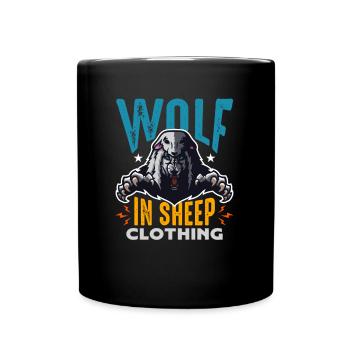 Wolf im Schafspelz, Funshirt, Wölfe, Schafe, Best - Tasse einfarbig - Schwarz - Vorne