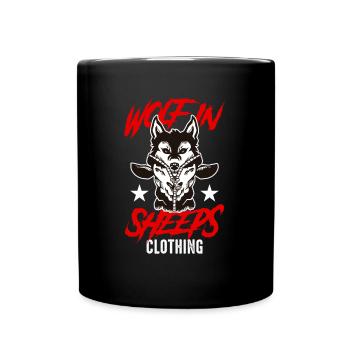 Wolf im Schafspelz, Schäfer, Wölfe, Geschenkidee - Tasse einfarbig - Schwarz - Vorne