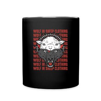 Wolf im Schafspelz, Wölfe, Schade, Geschenkidee - Tasse einfarbig - Schwarz - Vorne