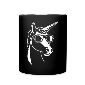 Lustige Einhörner mit Sonnenbrille Cooles Einhorn - Tasse einfarbig - Schwarz - Vorne