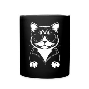 Lustige Katze mit Sonnenbrille Kätzchen Sonnenbrille Katzen - Tasse einfarbig - Schwarz - Vorne
