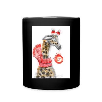 Fröhlicher Giraffe Weihnachtsgruß - Tasse einfarbig - Schwarz - Vorne