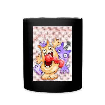 Humorvolle Monsterkarikatur mit Ausdruck - Tasse einfarbig - Schwarz - Vorne