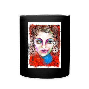 Buntes Pop-Art Frauenporträt - Tasse einfarbig - Schwarz - Vorne