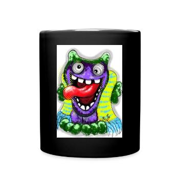 Bunter Cartoon Monster mit Riesenzunge - Tasse einfarbig - Schwarz - Vorne