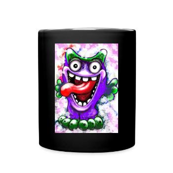 Bunter fantasievoller Monster mit langem Zunge - Tasse einfarbig - Schwarz - Vorne