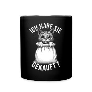Sprichwort Katze Im Sack kaufen - Tasse einfarbig - Schwarz - Vorne
