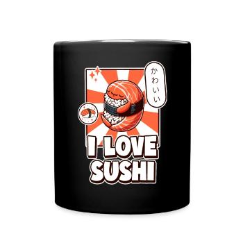 J’aime les sushis mignons kawaii sushi japonais - Mug uni - noir - Devant