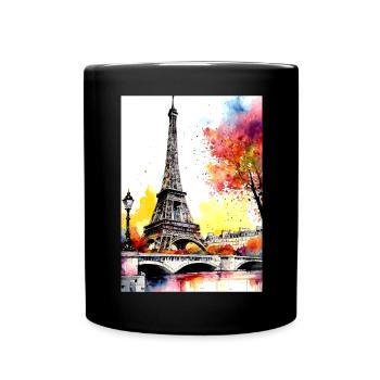 Eiffelturm im Herbst Aquarell - Tasse einfarbig - Schwarz - Vorne