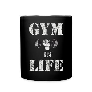 Gym Is Life – Dumbbell Vintage - Full Colour Mug - black - Front