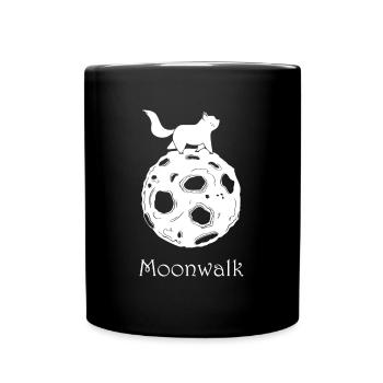 Mond und Katze, Moonwalk - Tasse einfarbig - Schwarz - Vorne