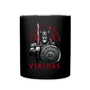 Valhalla Vikings with Sword, Shield and Runes - Full Colour Mug - black - Front