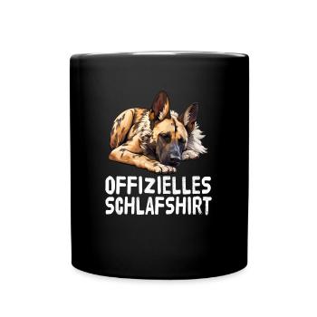 Offizieles Schlafshirt Afrikanischer Wildhund - Tasse einfarbig - Schwarz - Vorne